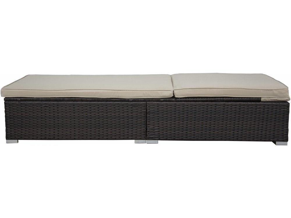 Set of 2 "Alice" woven resin sunbeds with cushions and coffee table - Brown