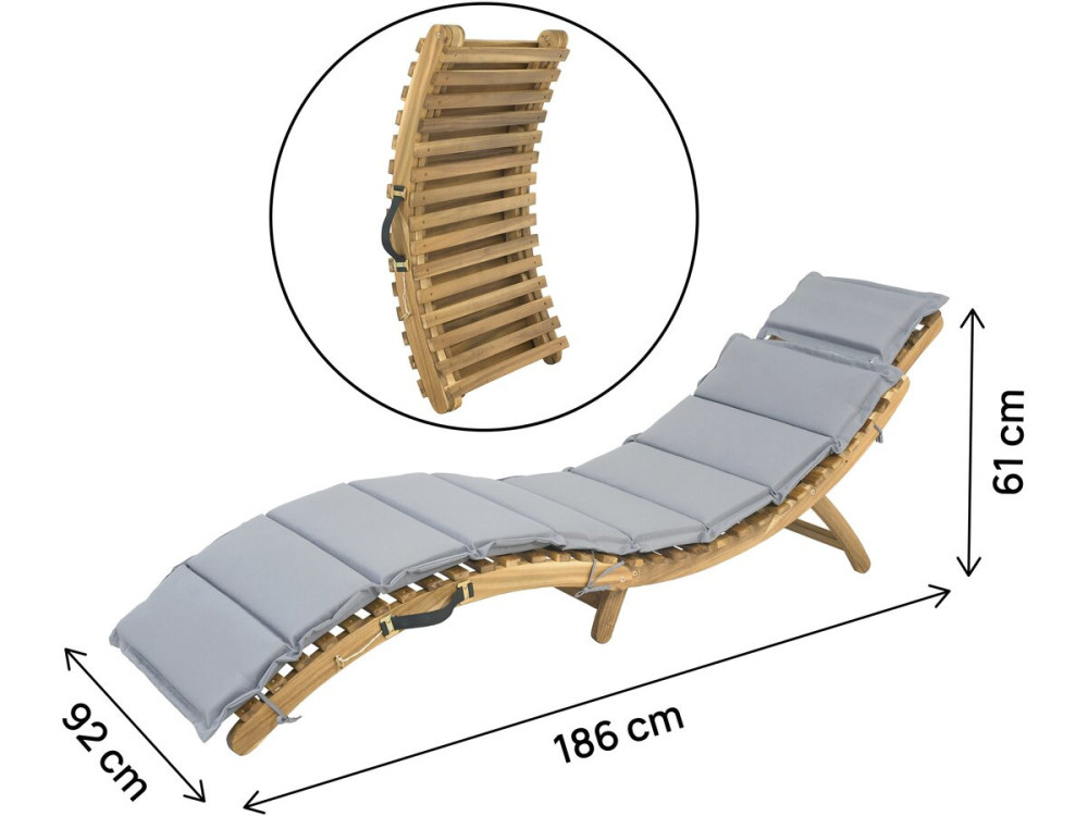 Jakarta" wooden sun lounger with cushions - Grey