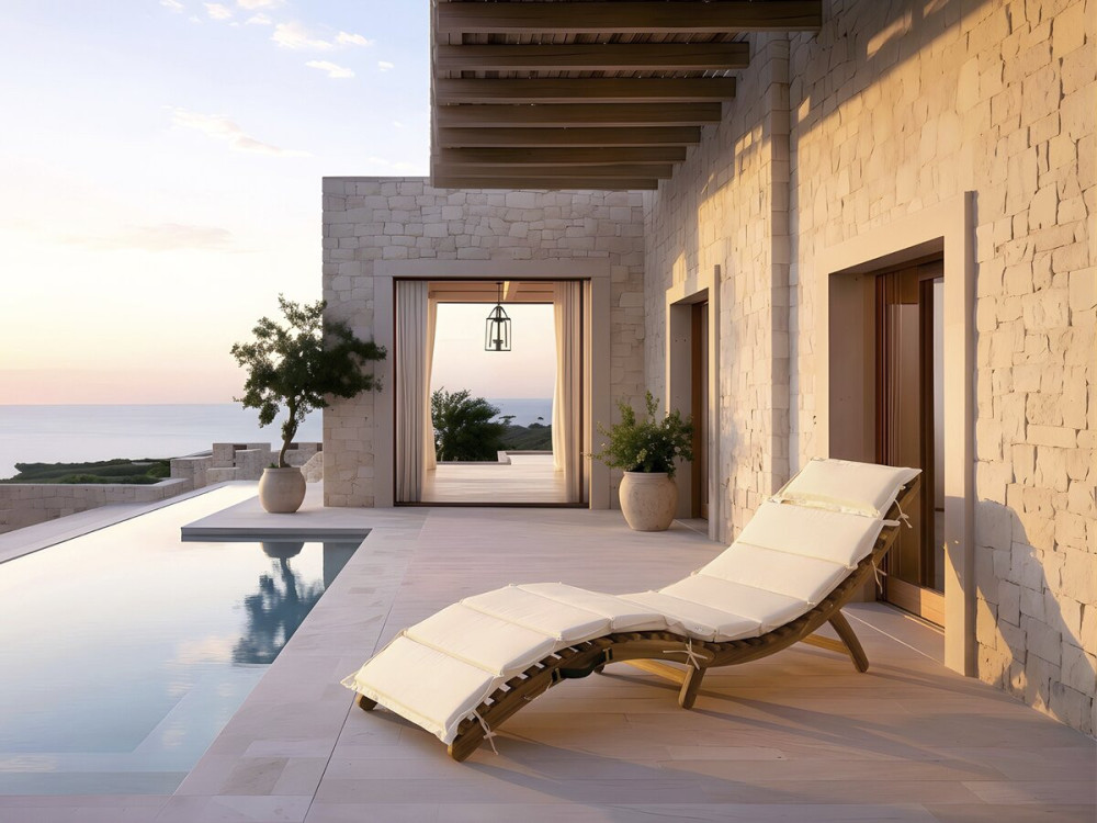 Jakarta" wooden sun lounger with cushions - Beige