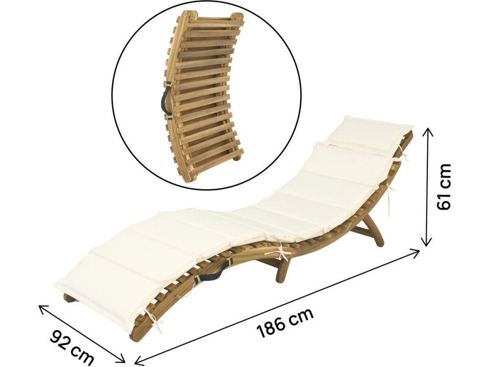 Jakarta" wooden sun lounger with cushions - Beige