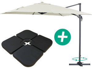 Garden Hanging umbrella Alu "Sun 3" - Square - 3 x 3 m - Ecru - Slabs included