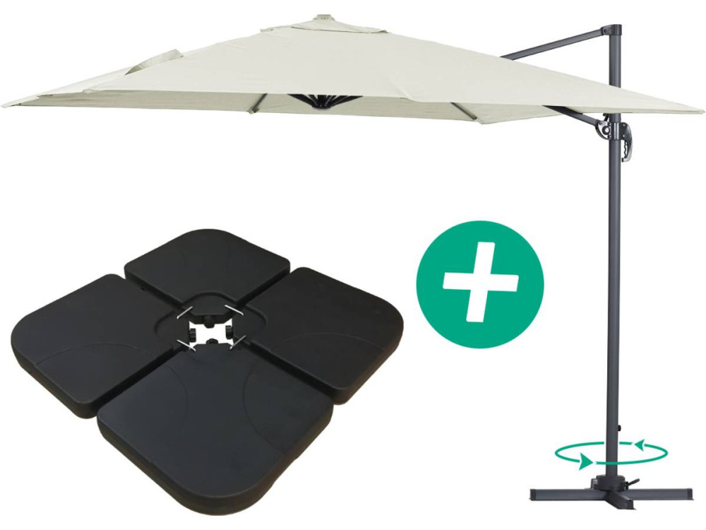 Garden Hanging umbrella Alu "Sun 3" - Square - 3 x 3 m - Ecru - Slabs included