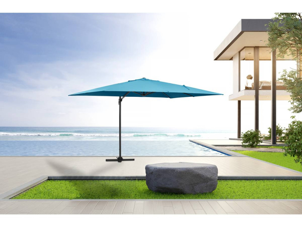 Sun 4" Alu off-set garden parasol - Rectangle - 3 x 4 m - Blue + Protective cover