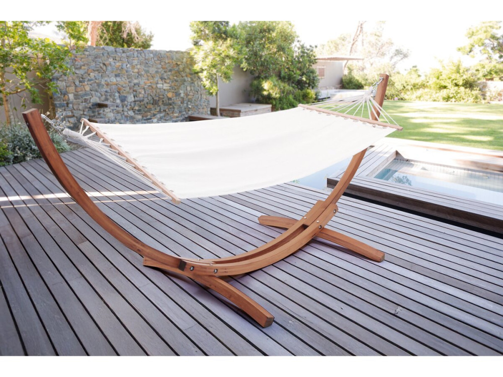 Coton fabric hammock with a wooden frame "Dallas" - 3m - Ecru colour