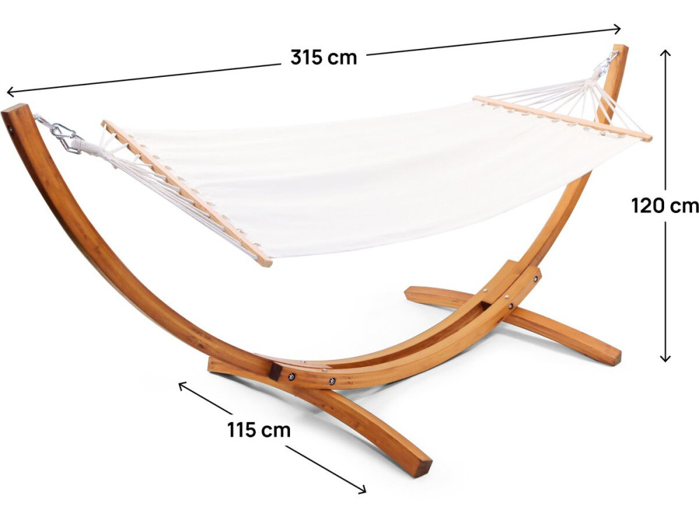 Coton fabric hammock with a wooden frame "Dallas" - 3m - Ecru colour