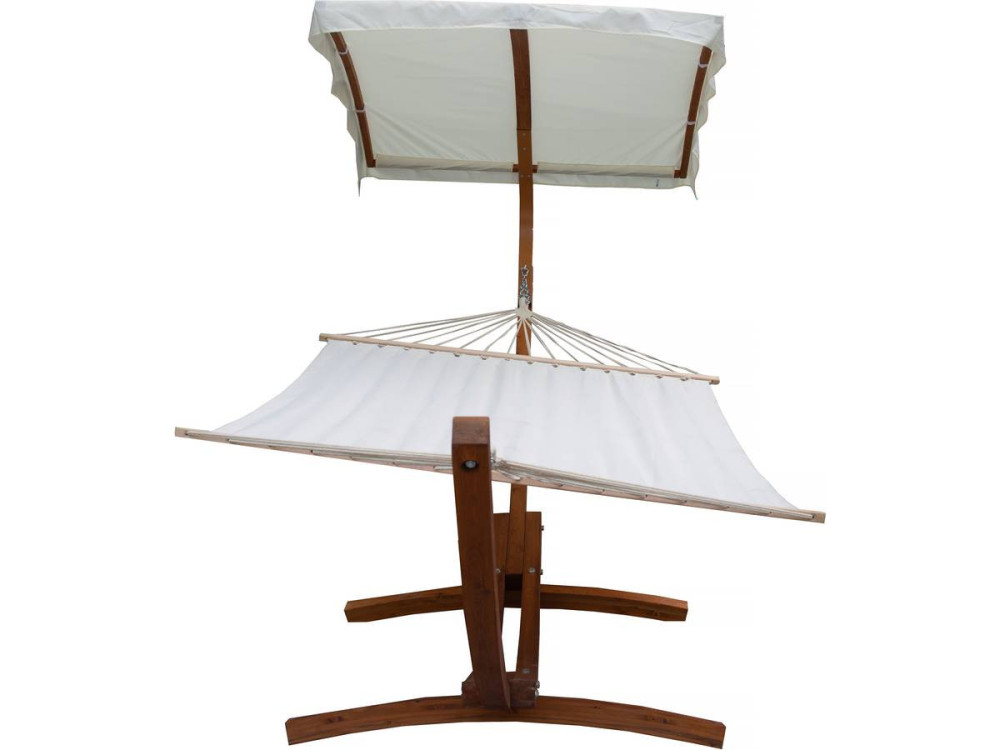 Dallas XL wooden hammock - With cotton canvas and canopy - Ecru