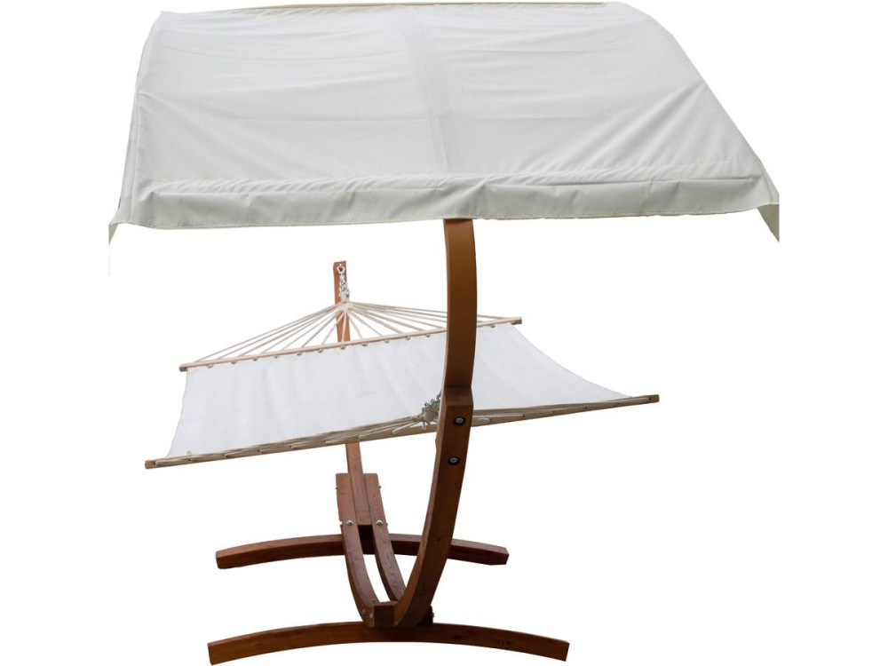 Dallas XL wooden hammock - With cotton canvas and canopy - Ecru