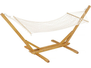 Wooden hammock with macramé fabric "Dallas" - 305 x 120 x 123 cm - White