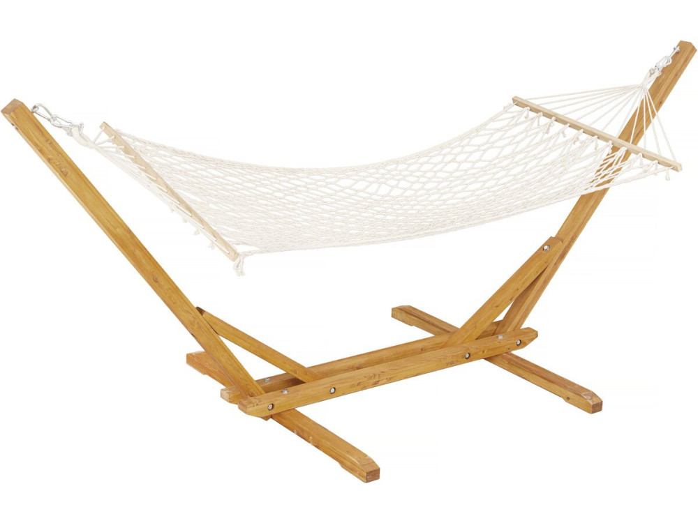 Wooden hammock with macramé fabric "Dallas" - 305 x 120 x 123 cm - White