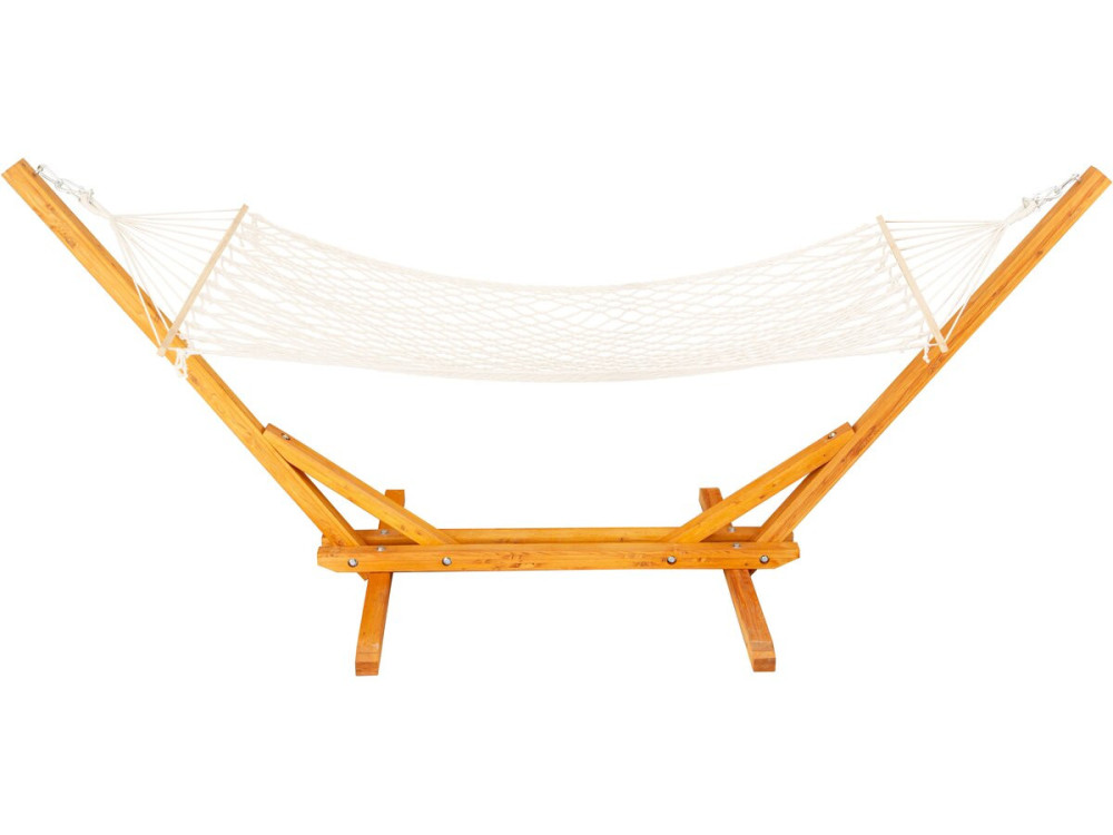 Wooden hammock with macramé fabric "Dallas" - 305 x 120 x 123 cm - White