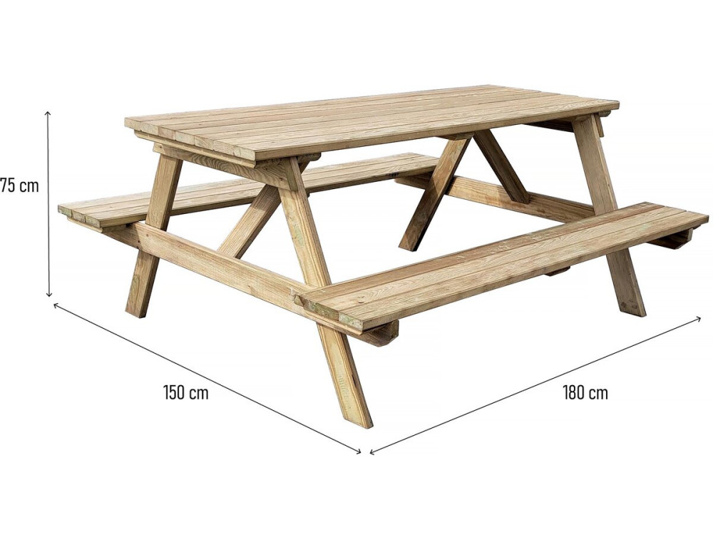Gardenia adult picnic table - 180 x 150 x 75 cm - 6/8 people
