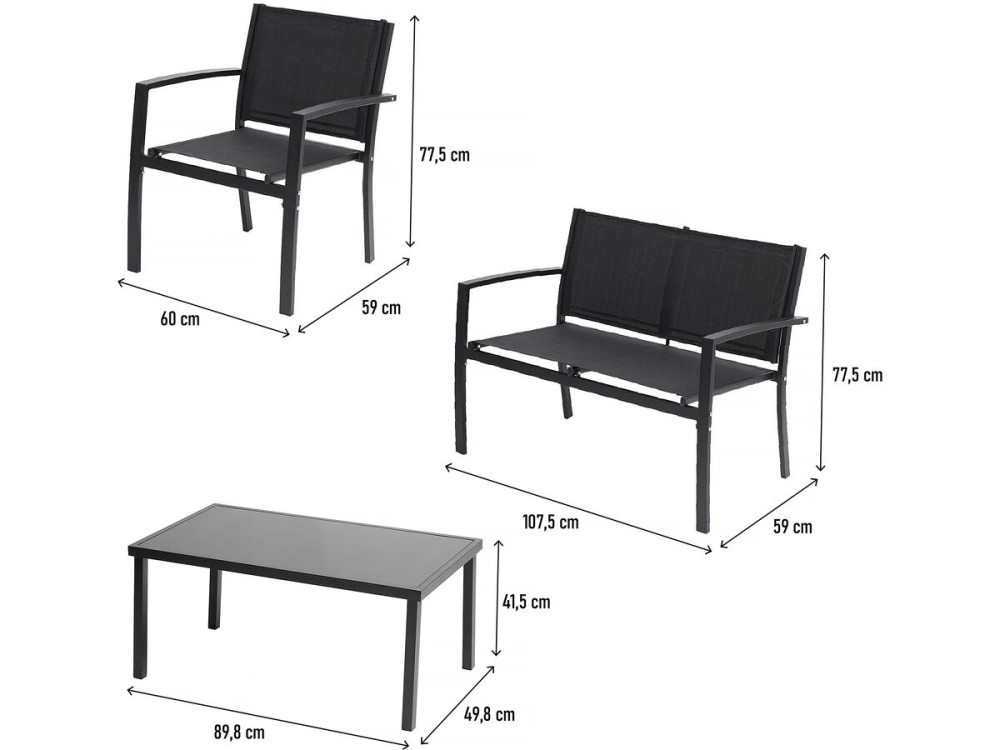 Lino low garden furniture - 4 places - Black