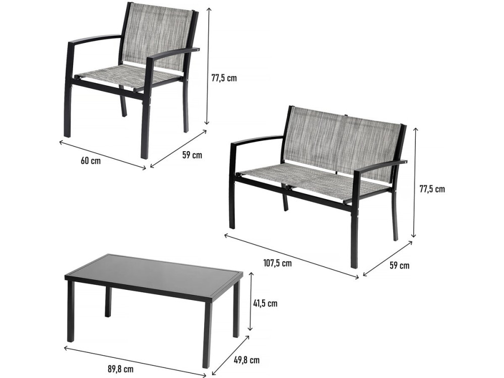 Lino low garden furniture - 4 places - Grey