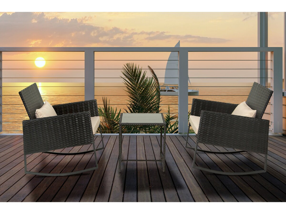Garden resin wicker rocking garden furniture - Black