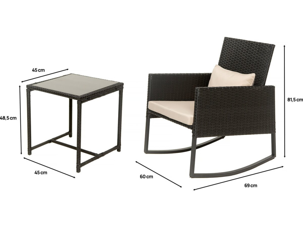 Garden resin wicker rocking garden furniture - Black