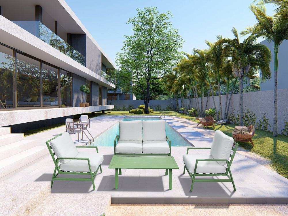 "Queens" metal garden furniture set - 4 seats - Green
