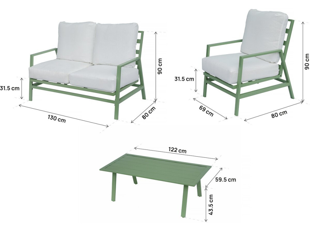 "Queens" metal garden furniture set - 4 seats - Green