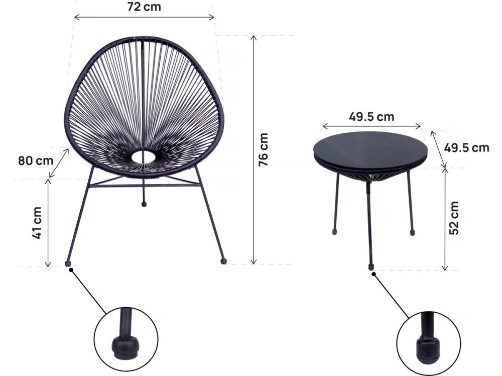 Acapulco metal garden furniture set "Odea" - 2 places - Black