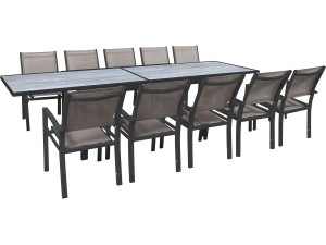 Lagos" extendable garden dining set - 200/320 x 105 x 76 cm - Taupe - 10 seats