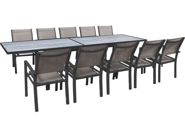 Lagos" extendable garden dining set - 200/320 x 105 x 76 cm - Taupe - 10 seats