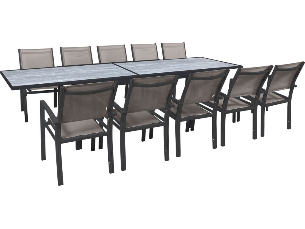 Lagos" extendable garden dining set - 200/320 x 105 x 76 cm - Taupe - 10 seats