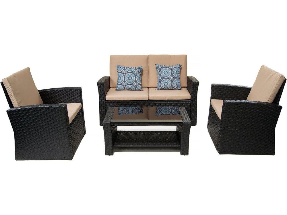 Ilana" patio furniture set - 4 pieces - Wicker - Black