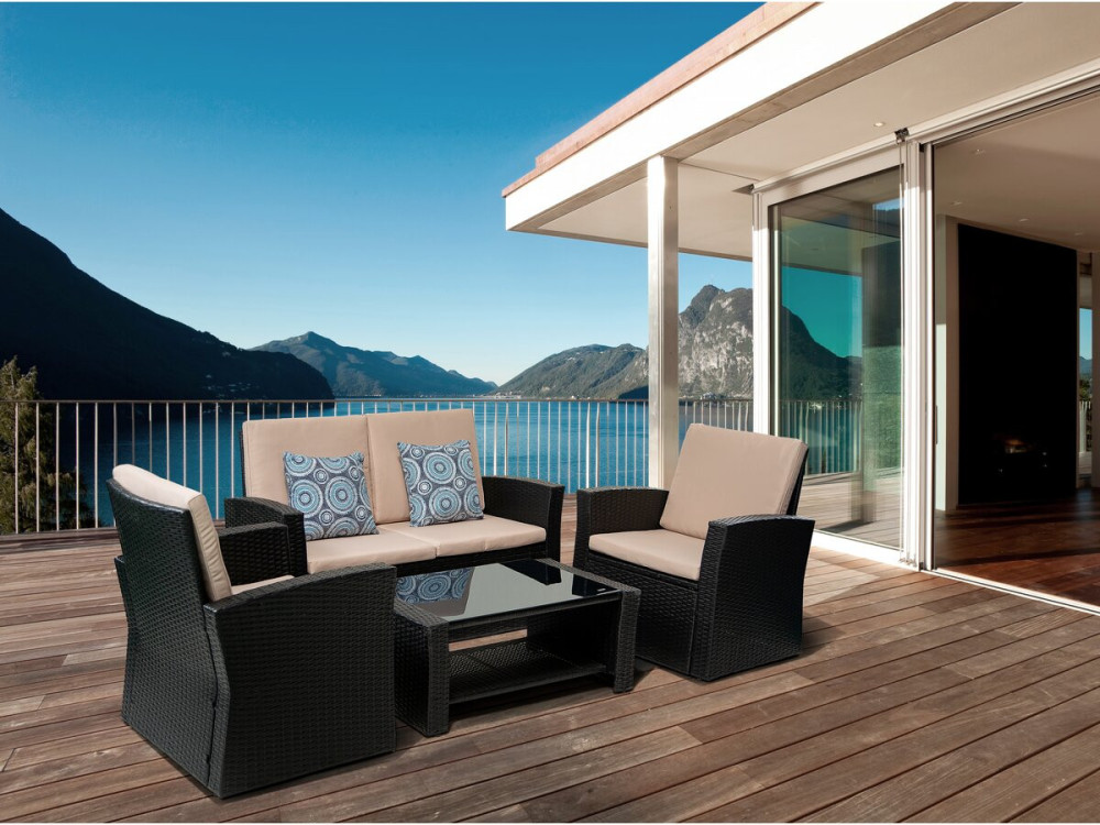 Ilana" patio furniture set - 4 pieces - Wicker - Black