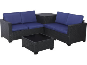 Riley" woven resin garden furniture set with storage box - 4 seats - Dark blue