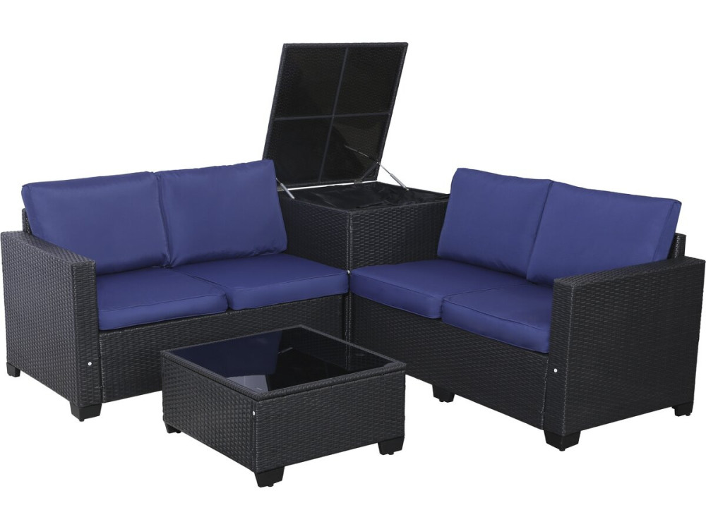 Riley" woven resin garden furniture set with storage box - 4 seats - Dark blue