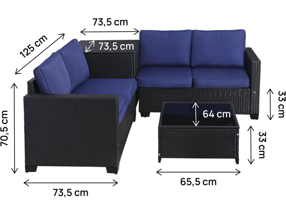 Riley" woven resin garden furniture set with storage box - 4 seats - Dark blue