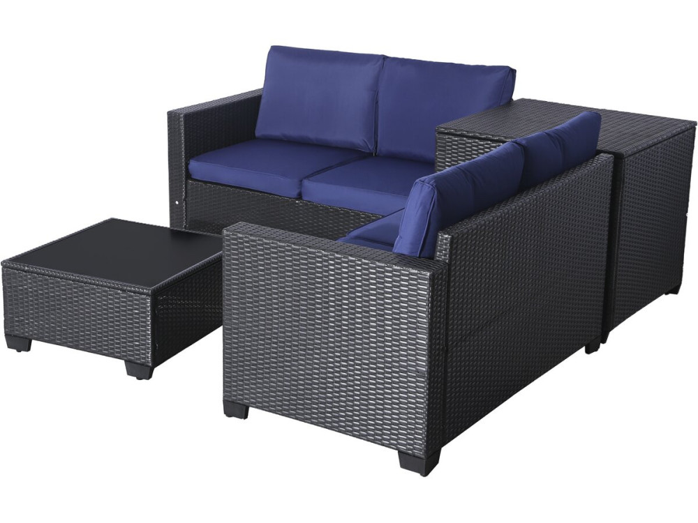 Riley" woven resin garden furniture set with storage box - 4 seats - Dark blue