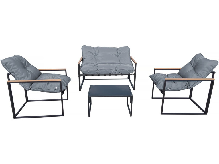 Jules" garden furniture set - 4 seats - Grey/Black
