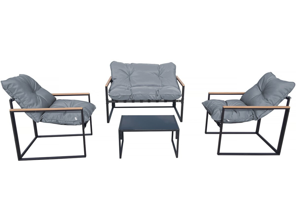 Jules" garden furniture set - 4 seats - Grey/Black