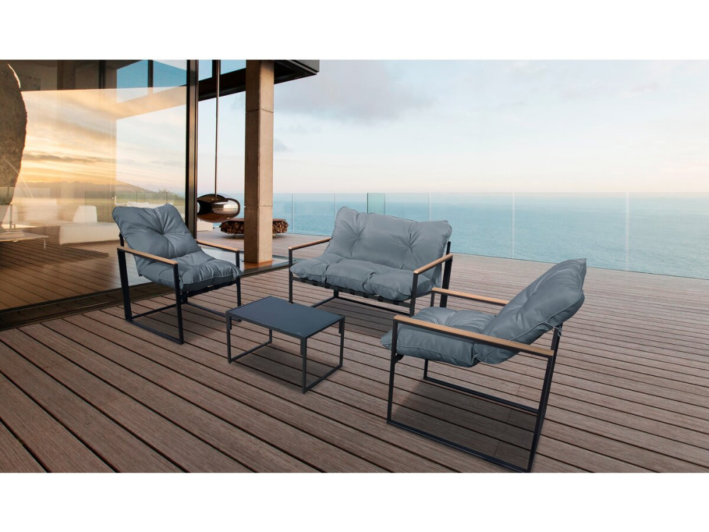 Jules" garden furniture set - 4 seats - Grey/Black