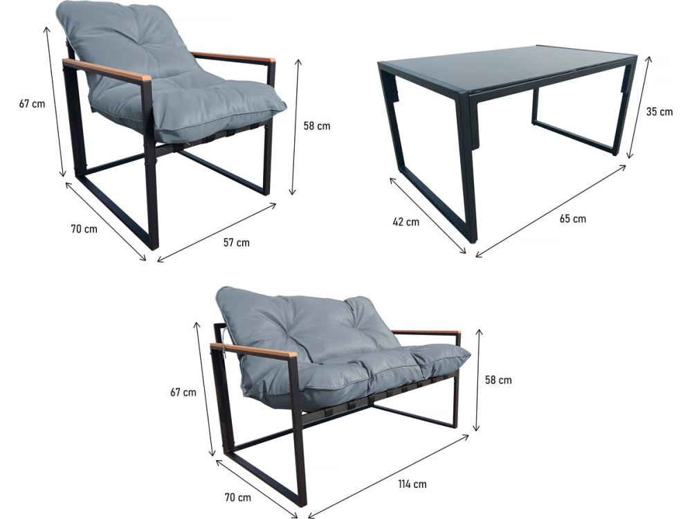 Jules" garden furniture set - 4 seats - Grey/Black