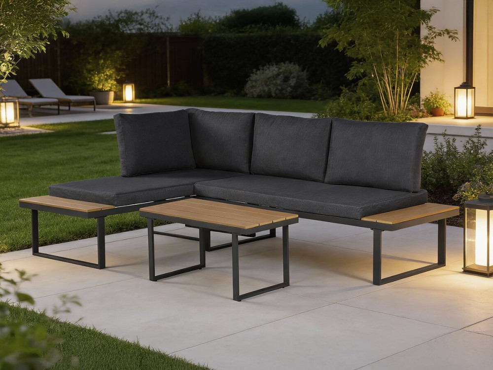 Garden furniture set "Liora" imitation wood corner sofa - 4 seater - Grey