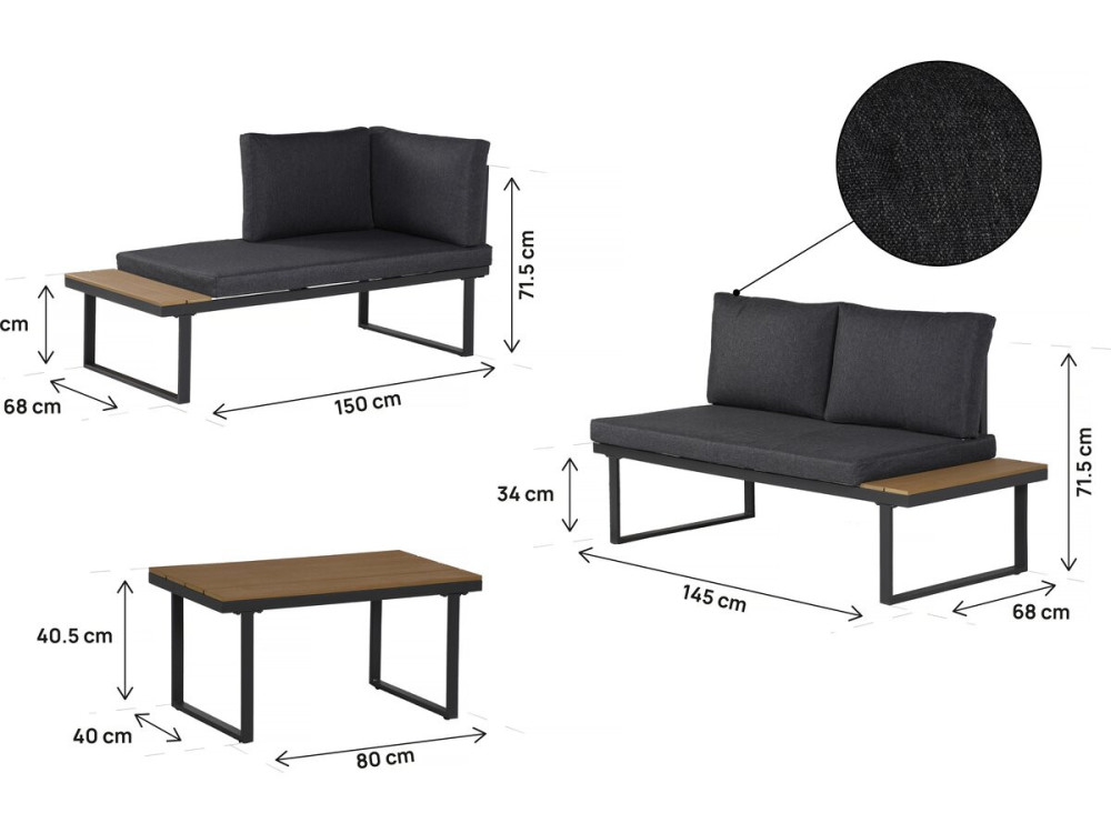 Garden furniture set "Liora" imitation wood corner sofa - 4 seater - Grey