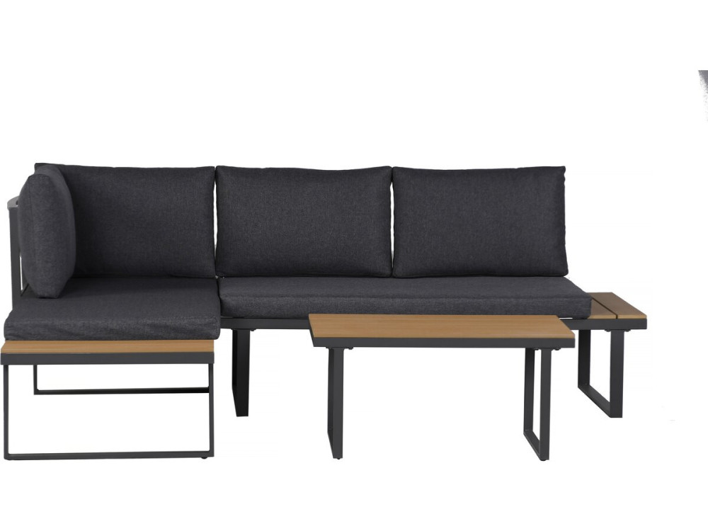 Garden furniture set "Liora" imitation wood corner sofa - 4 seater - Grey