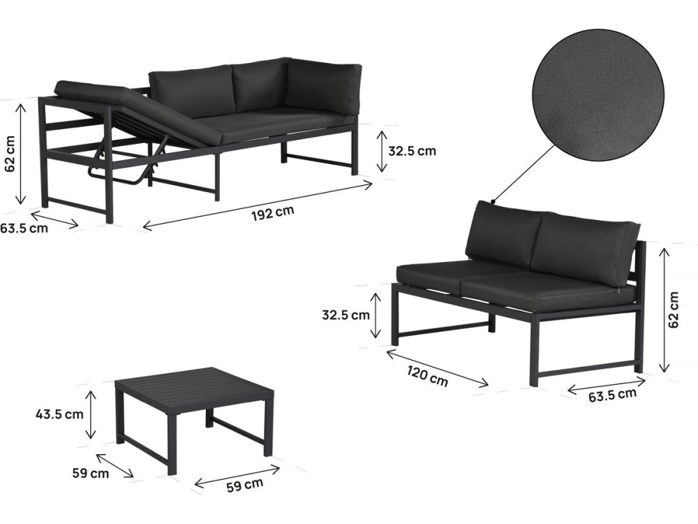 Etna" metal garden furniture set - 6 seats - Grey