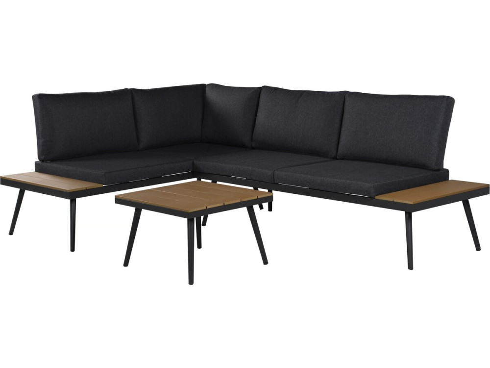 Mira" corner sofa garden furniture, imitation wood decor - 4 seater - Grey