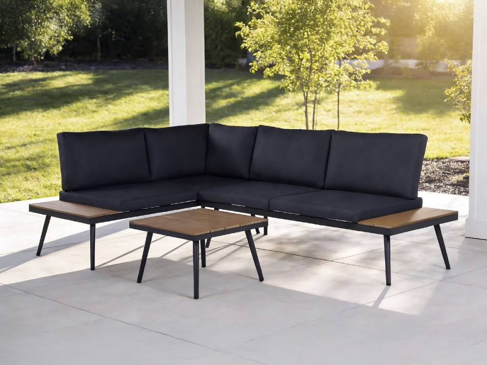 Mira" corner sofa garden furniture, imitation wood decor - 4 seater - Grey