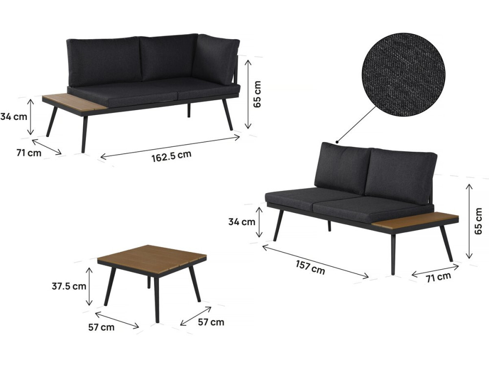 Mira" corner sofa garden furniture, imitation wood decor - 4 seater - Grey