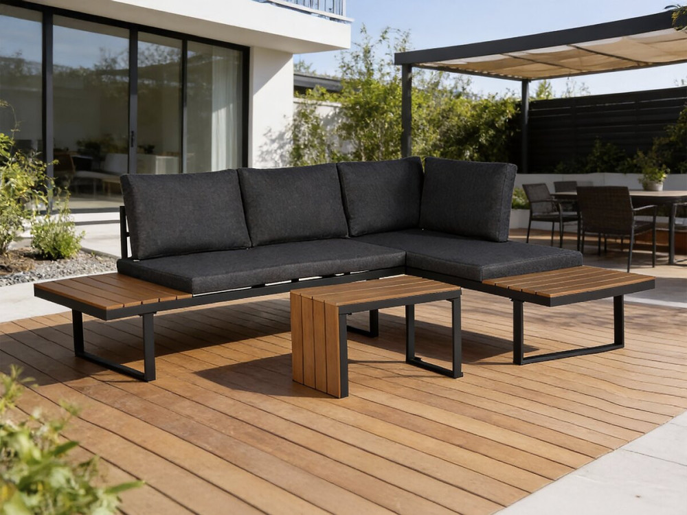 Garden furniture set "Sylva" modular corner sofa, imitation wood decor - 4 seater - Grey