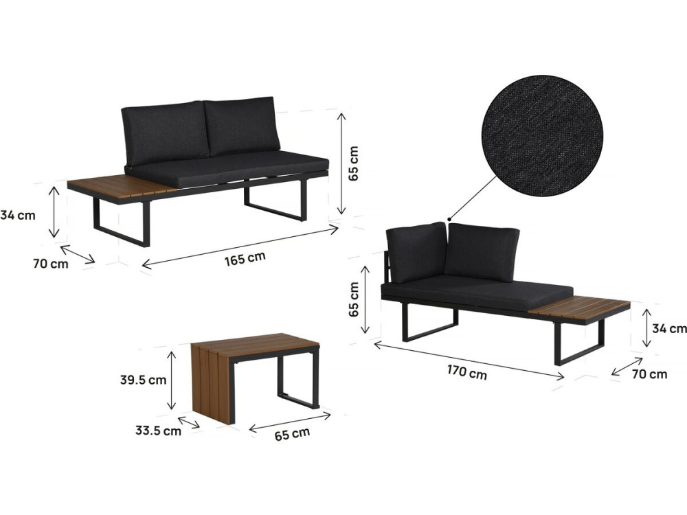 Garden furniture set "Sylva" modular corner sofa, imitation wood decor - 4 seater - Grey