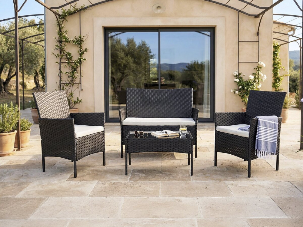 Toronto" woven resin garden furniture set - 4 seats - Black