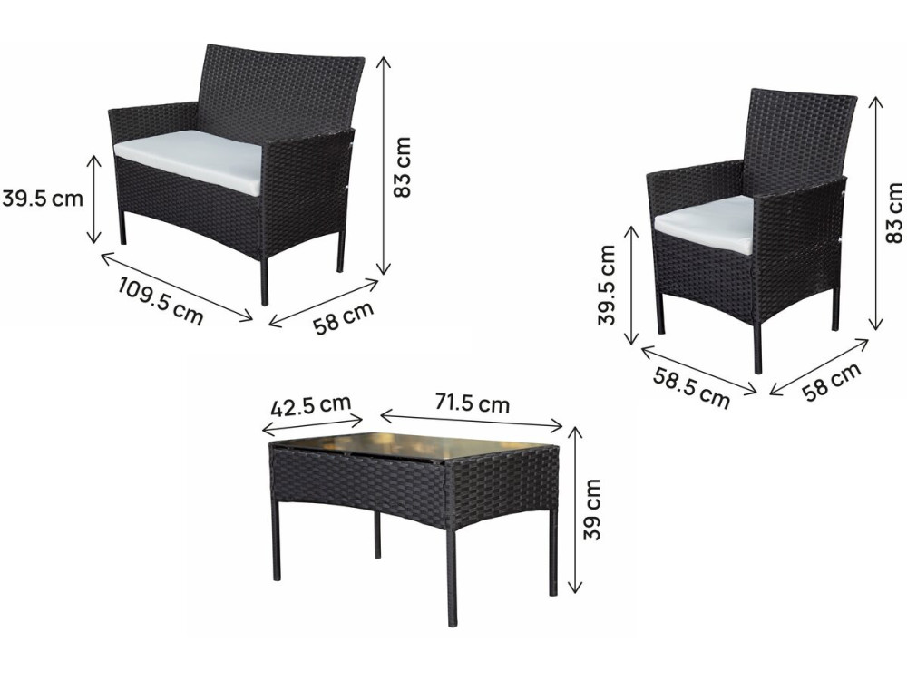 Toronto" woven resin garden furniture set - 4 seats - Black