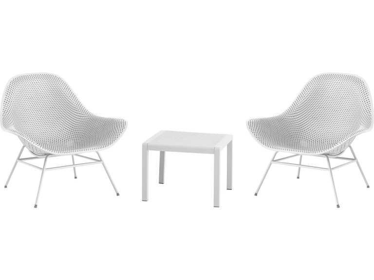 Set of 2 "Soléna" garden armchairs with coffee table - White