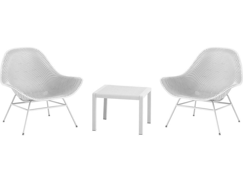 Set of 2 "Soléna" garden armchairs with coffee table - White