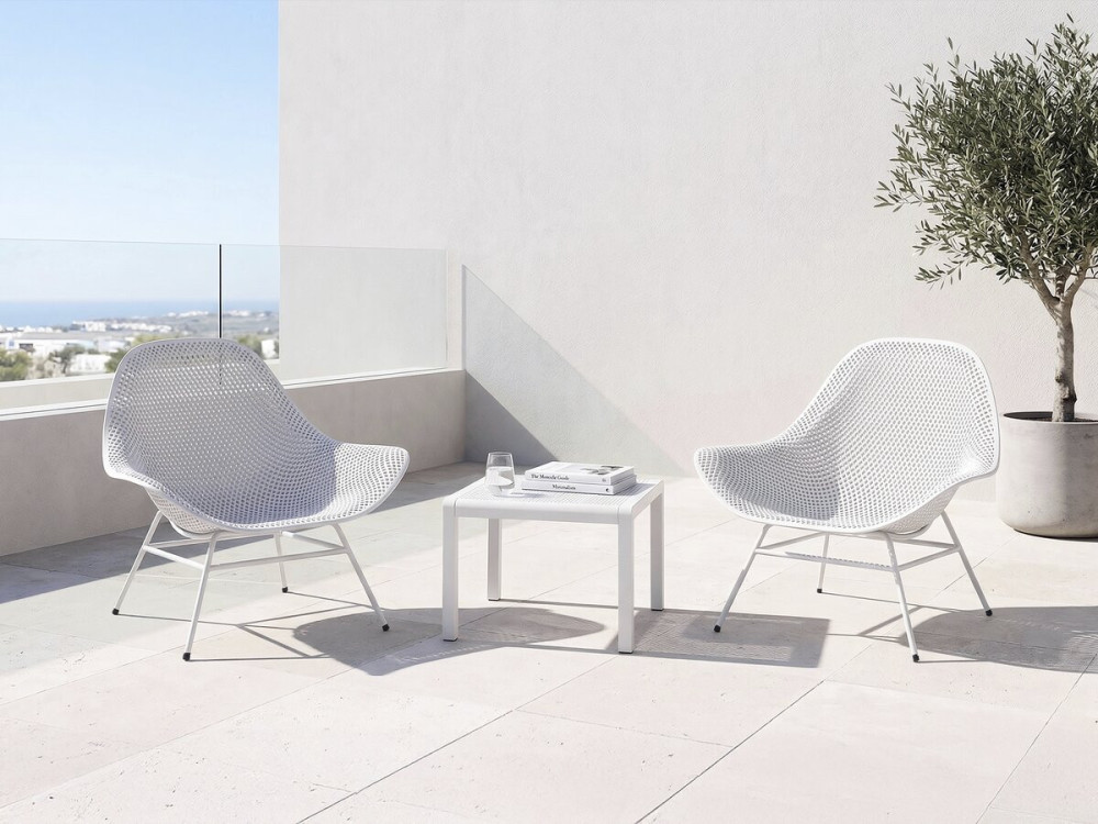 Set of 2 "Soléna" garden armchairs with coffee table - White