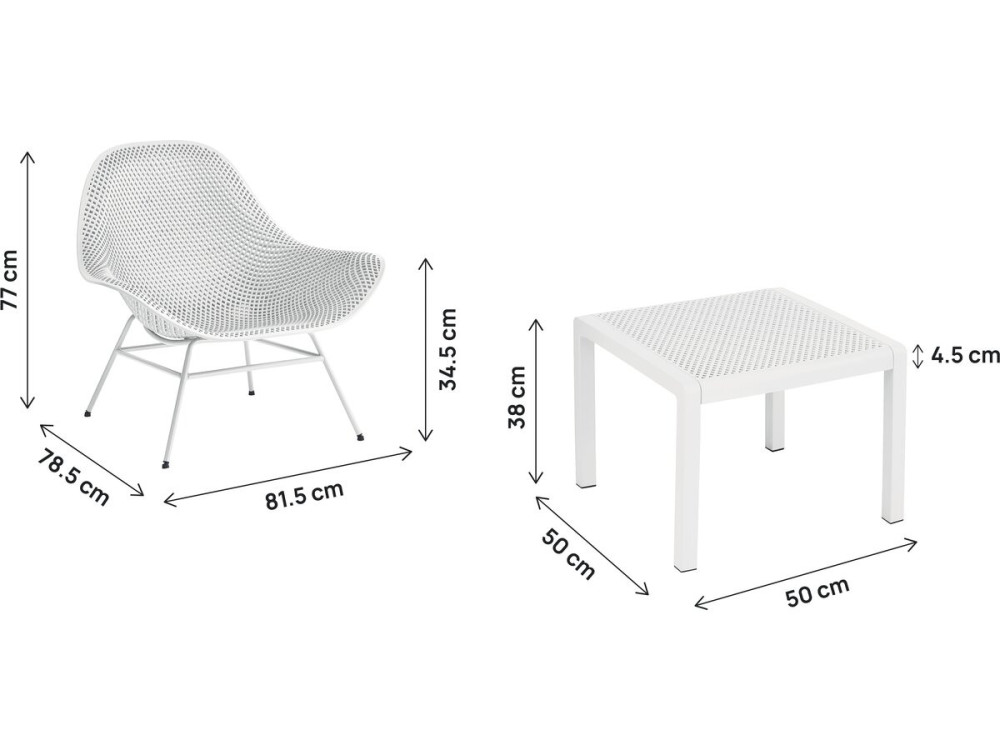 Set of 2 "Soléna" garden armchairs with coffee table - White